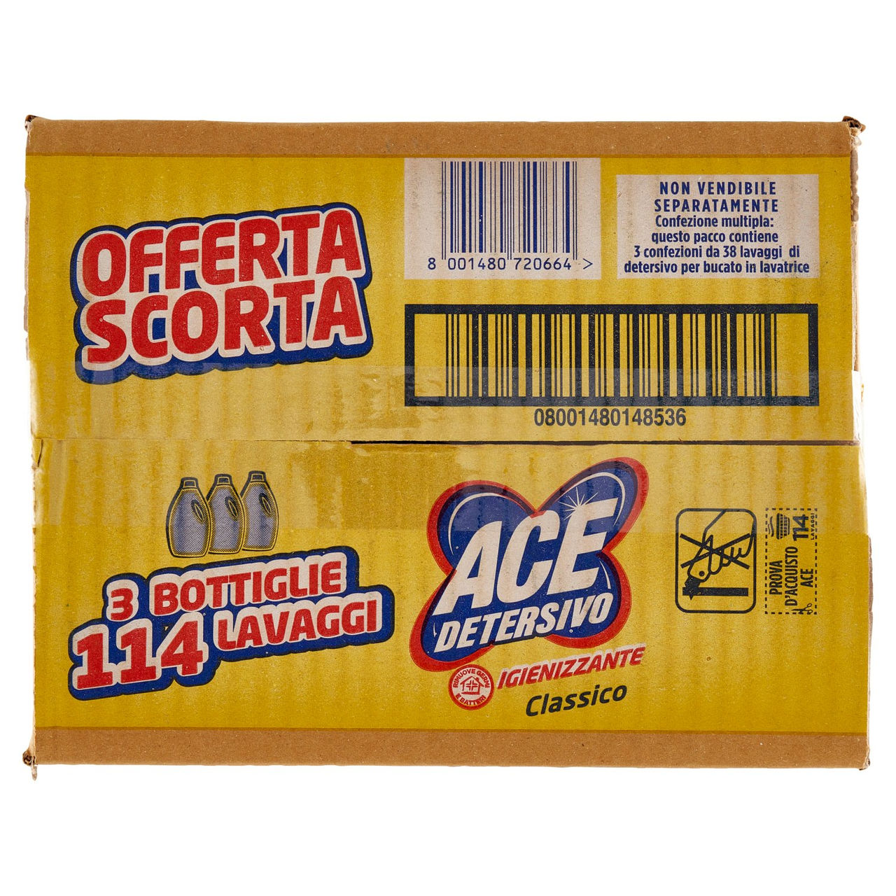 Ace Detersivo Igienizzante Classico 3 x 38 Lavaggi 3 x 1900 ml