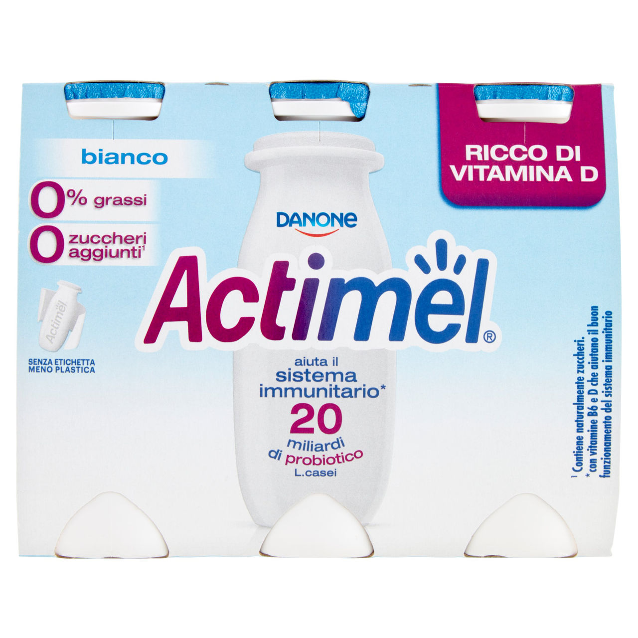 Actimel yogurt da bere, 0% grassi, arricchito con calcio, vitamina B6 e D, gusto bianco 6 x 100 g