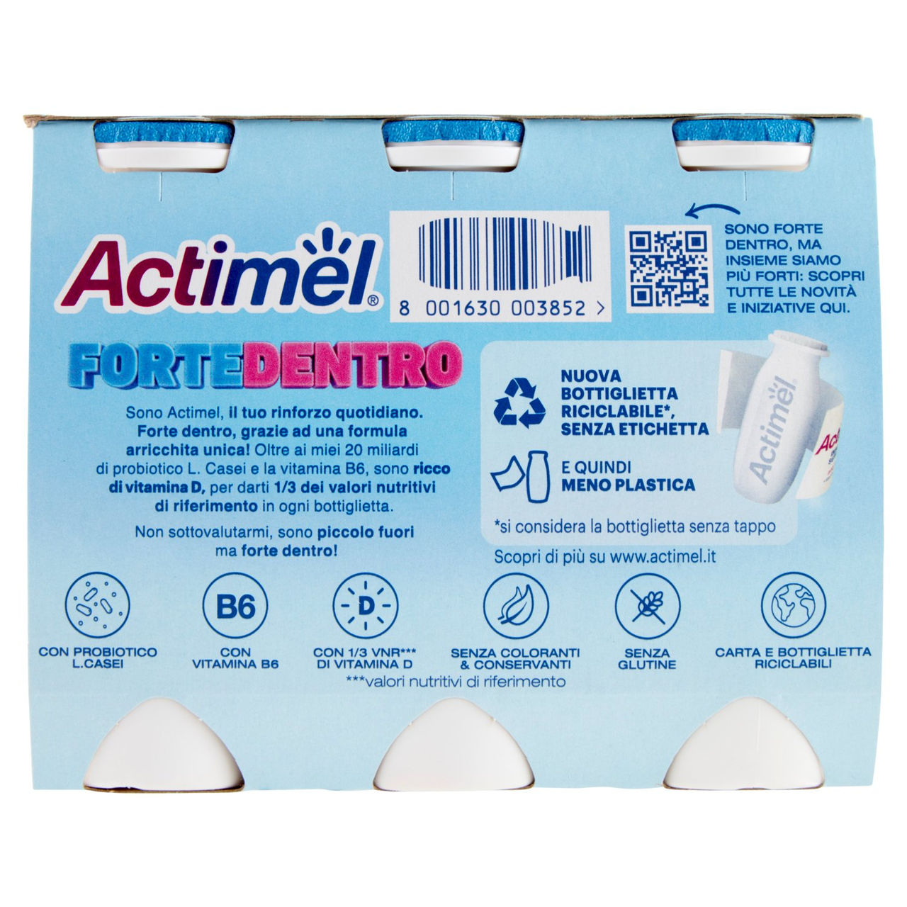 Actimel yogurt da bere, 0% grassi, arricchito con calcio, vitamina B6 e D, gusto bianco 6 x 100 g