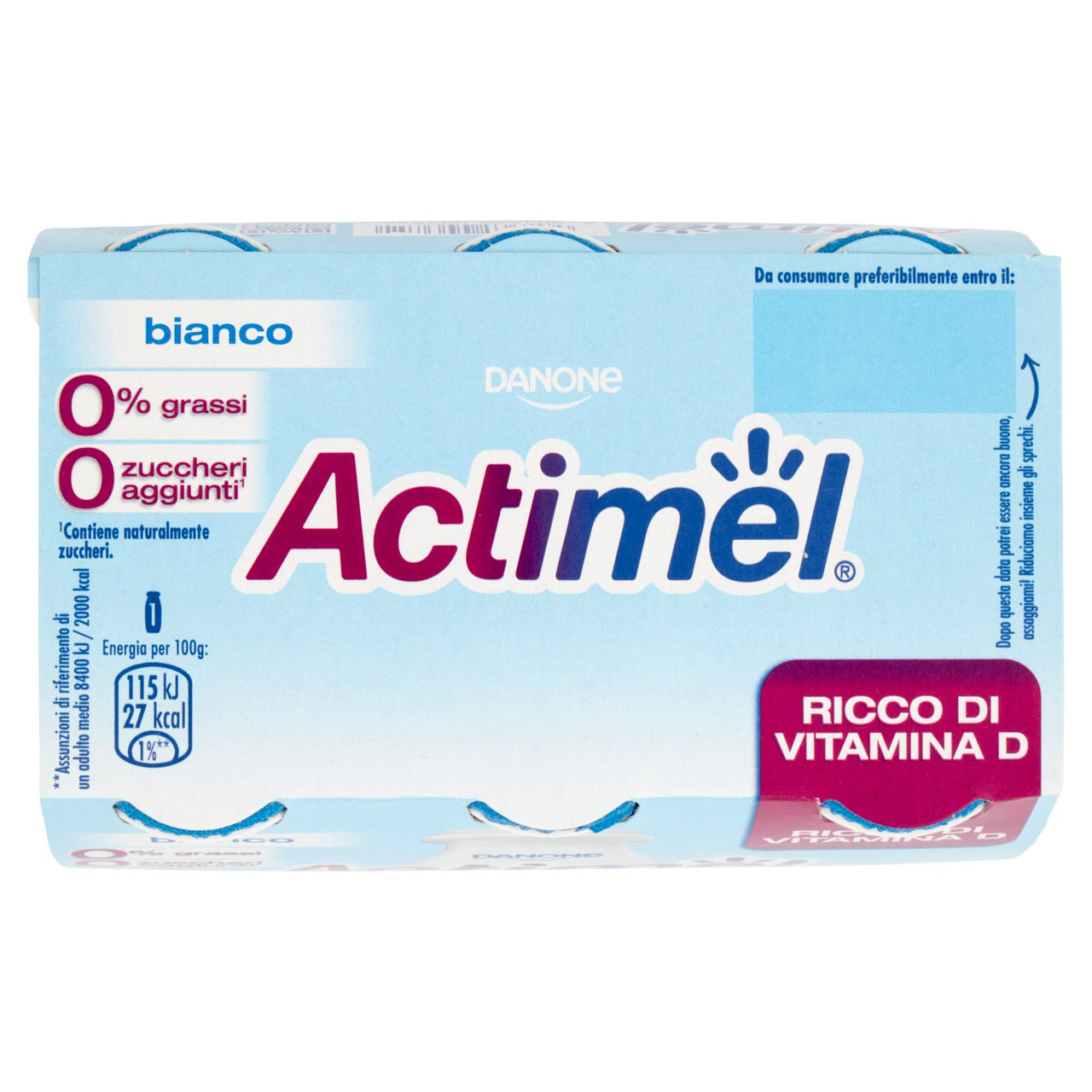 Actimel yogurt da bere, 0% grassi, arricchito con calcio, vitamina B6 e D, gusto bianco 6 x 100 g