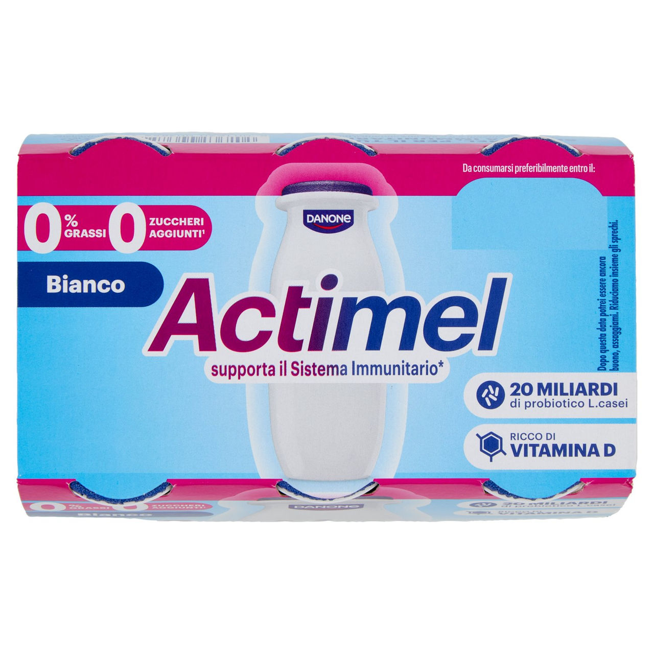 ACTIMEL, Yogurt da Bere con Vit B6 e D per il Sistema Immunitario, 0% grassi, Bianco Naurale, 6X100G