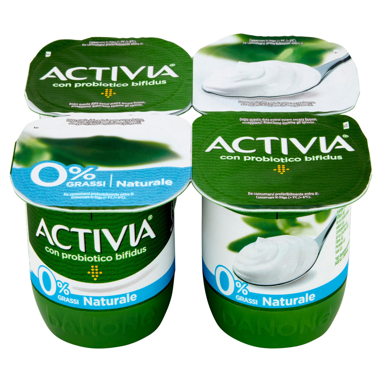 ACTIVIA Yogurt Bianco Naturale 0% grassi con Probiotico Bifidus, 4x125g