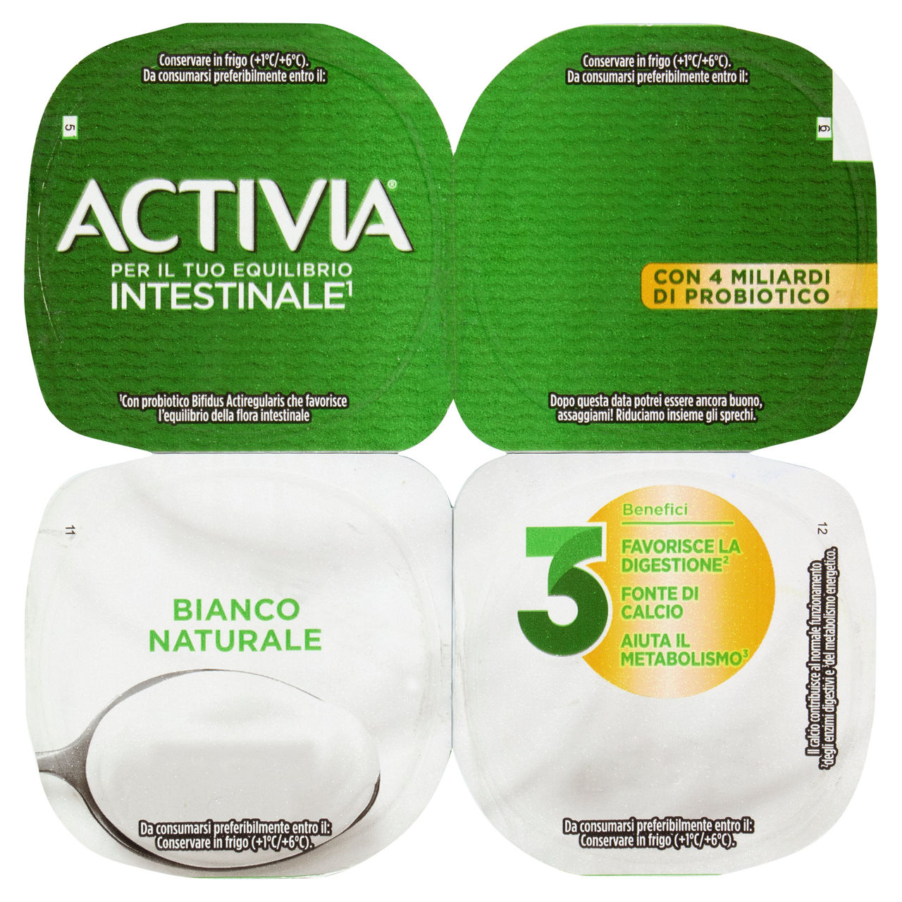 ACTIVIA Yogurt con Probiotico Bifidus, 0% Zuccheri Aggiunti, Bianco Naturale 4x125g
