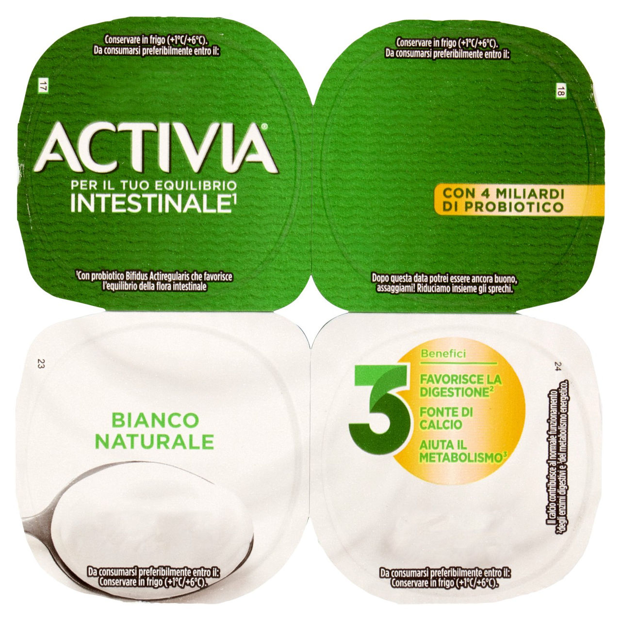 ACTIVIA Yogurt con Probiotico Bifidus, 0% Zuccheri Aggiunti, Bianco Naturale 4x125g