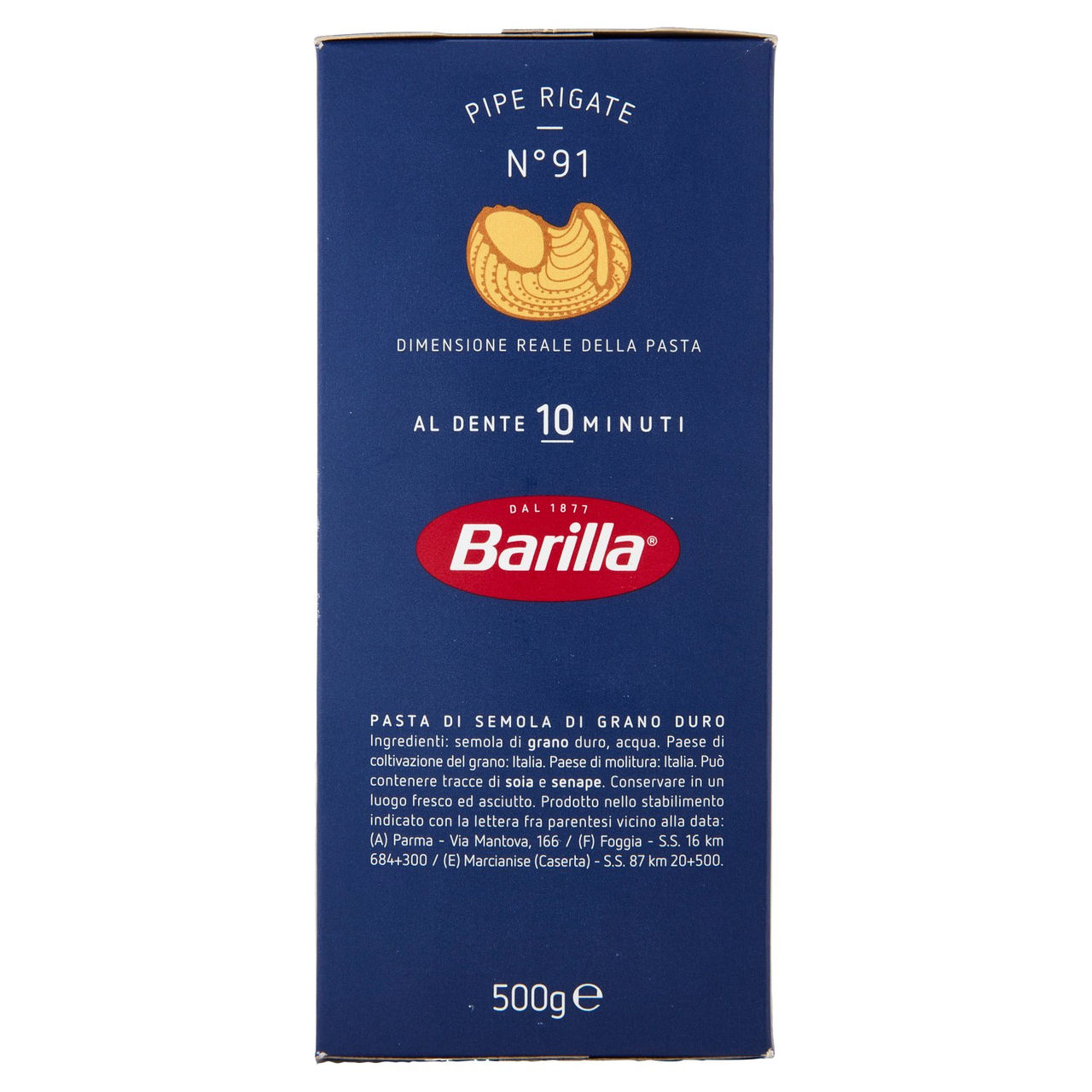 Barilla Pasta Pipe Rigate n.91 100% Grano Italiano 500g