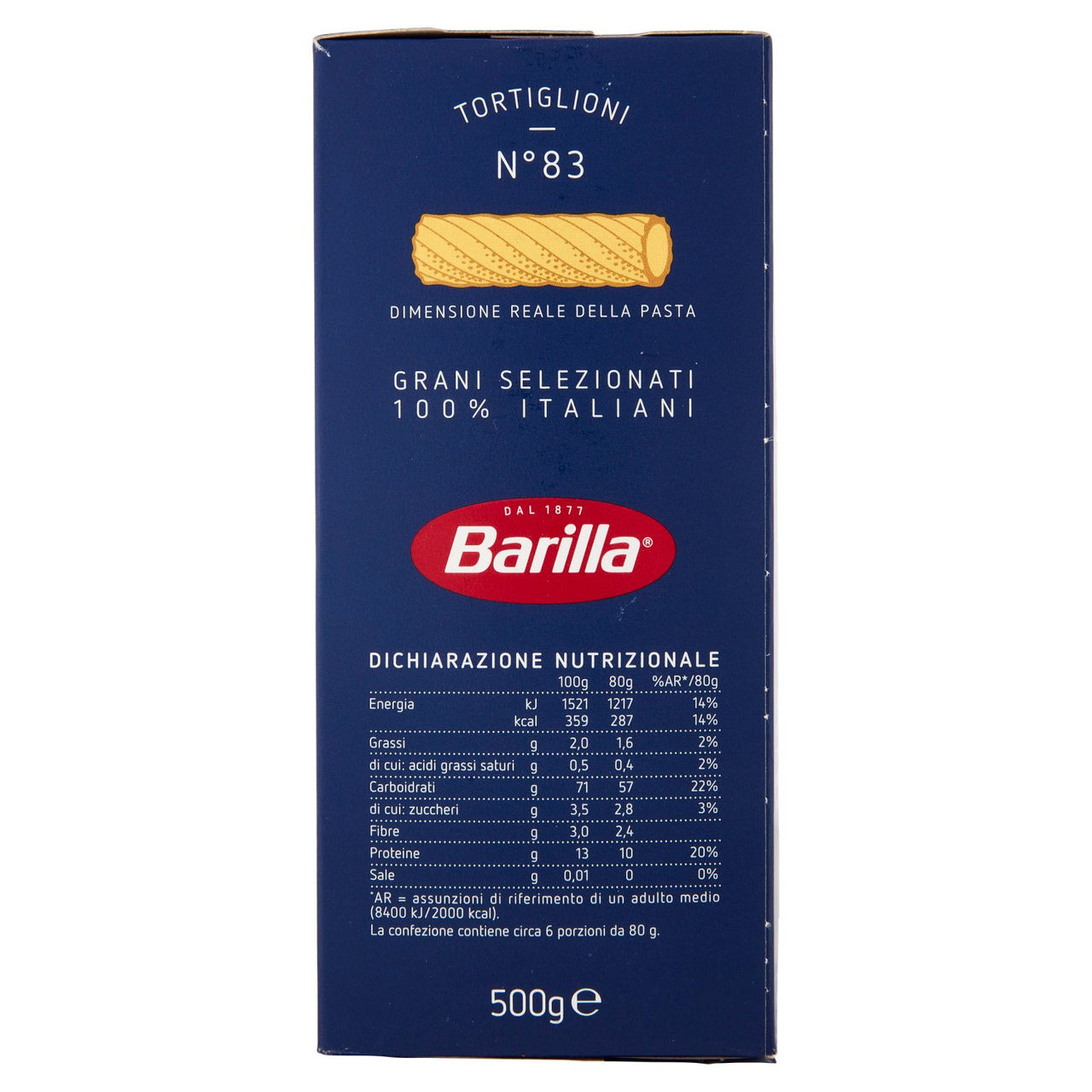 Barilla Pasta Tortiglioni n.83 100% Grano Italiano 500g