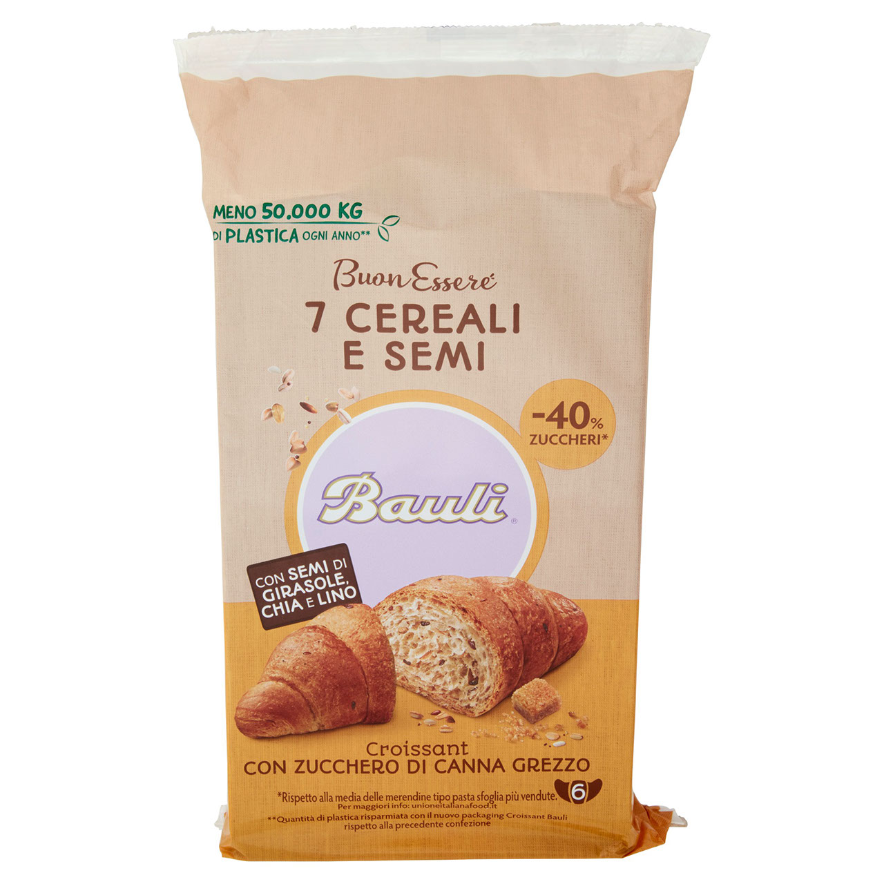 Bauli BuonEssere Croissant ai 7 Cereali e Semi con Zucchero di Canna 6 x 37 g