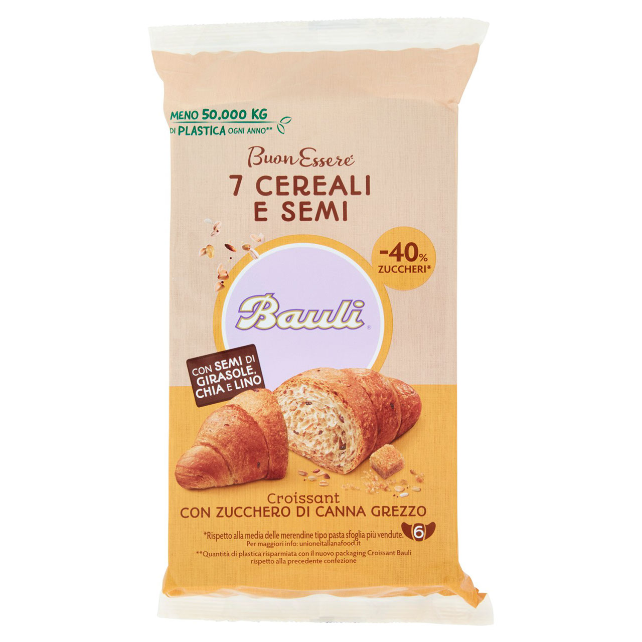 Bauli BuonEssere Croissant ai 7 Cereali e Semi con Zucchero di Canna 6 x 37 g