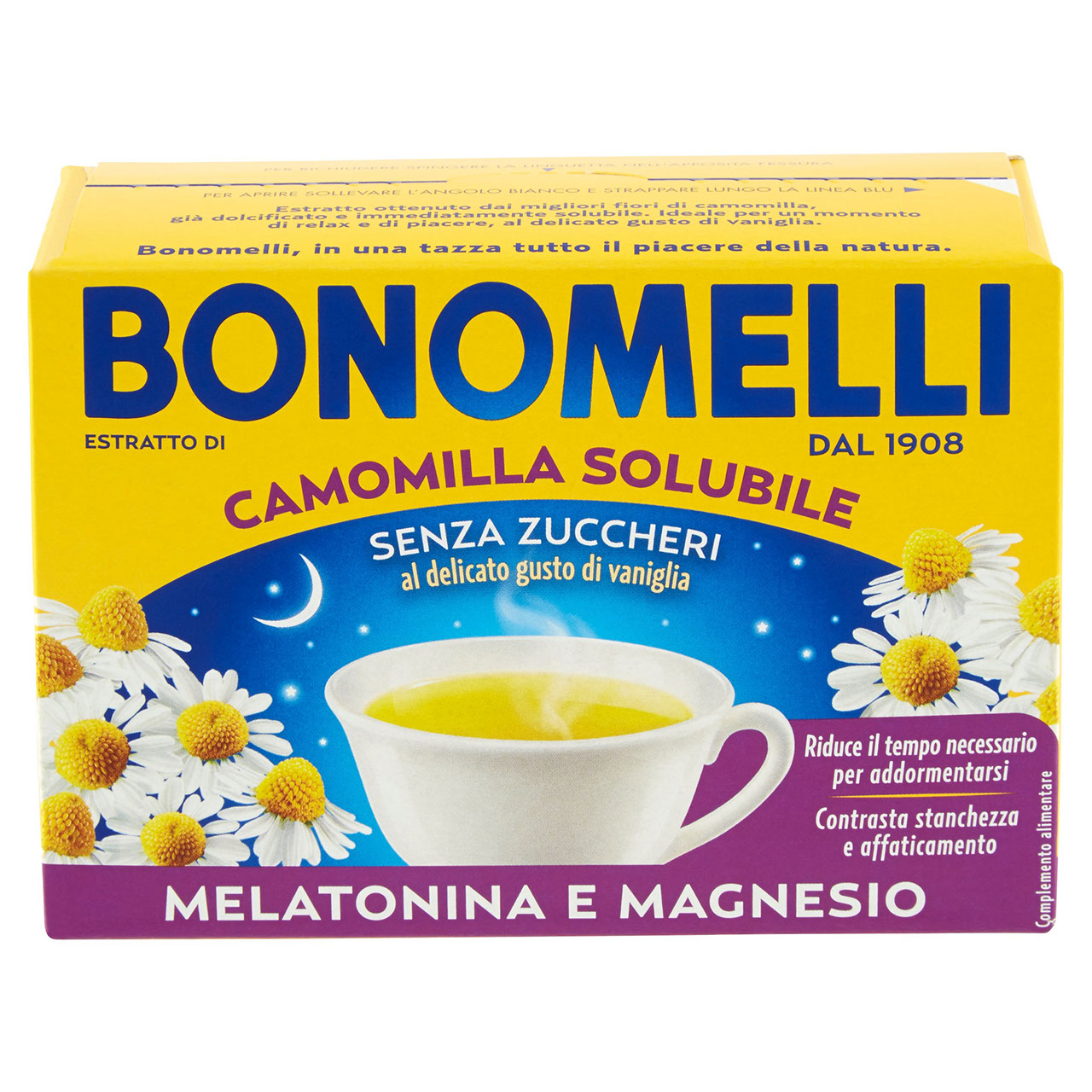 Bonomelli Estratto di Camomilla Solubile Senza Zuccheri Melatonina e Magnesio 16 x 4,5 g