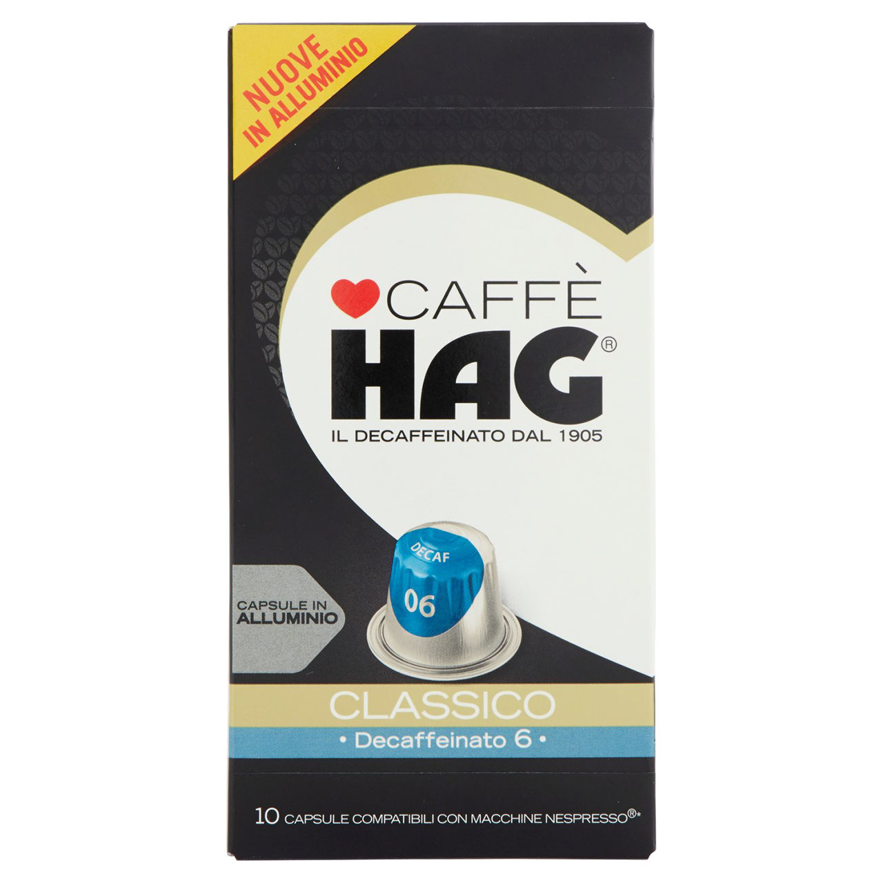 Caffè HAG Classico Decaffeinato, 10 Capsule, 52 g, Intensità 6