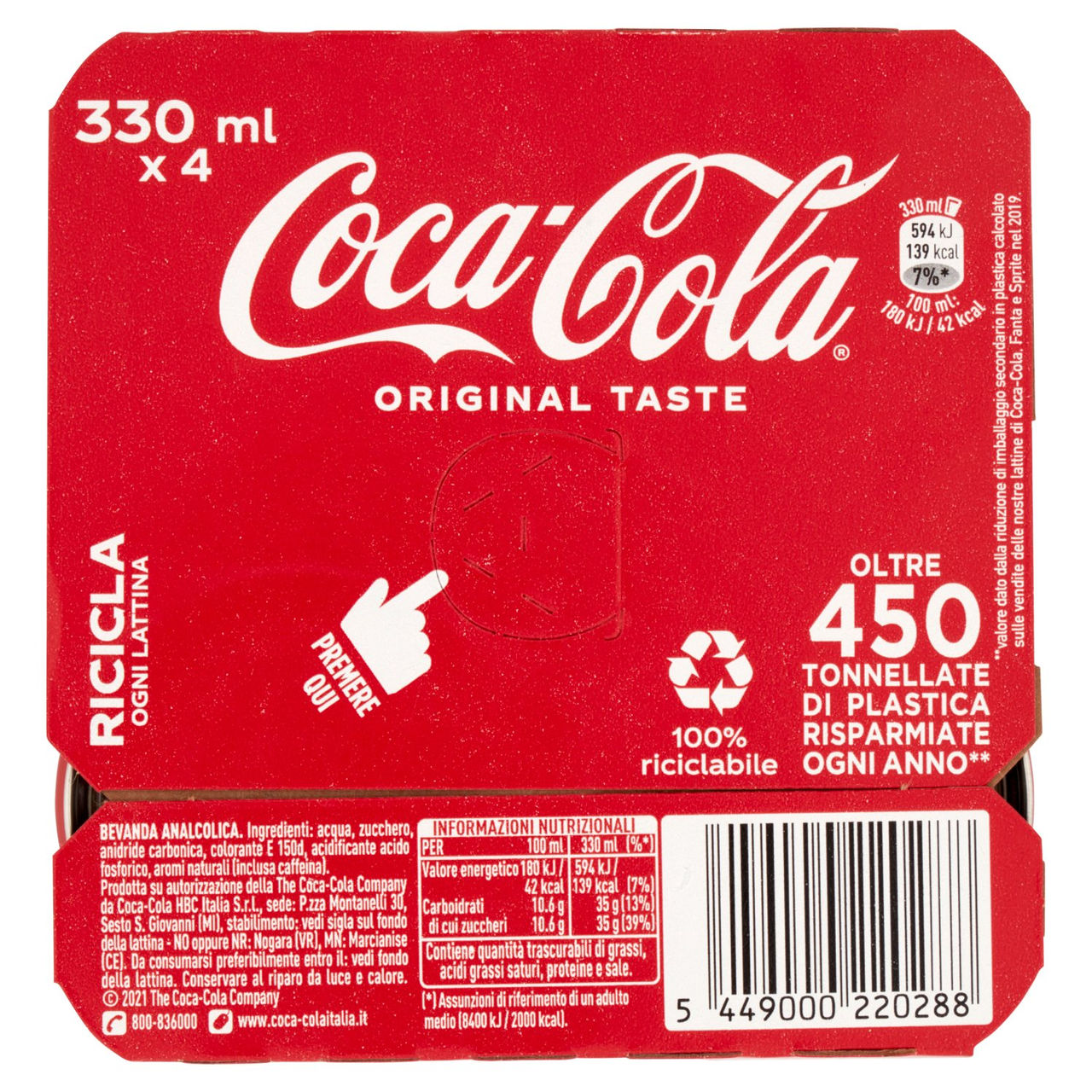 COCA-COLA Original Taste Lattina 4 x 330 ml