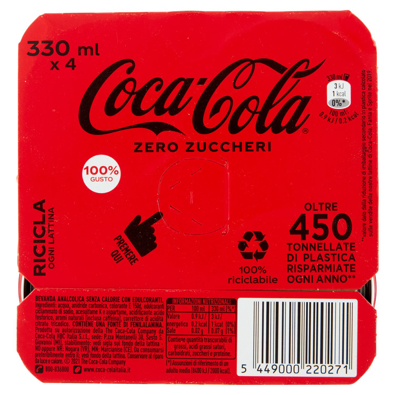 COCA-COLA Zero Zuccheri 330ml x 4 (Lattina)