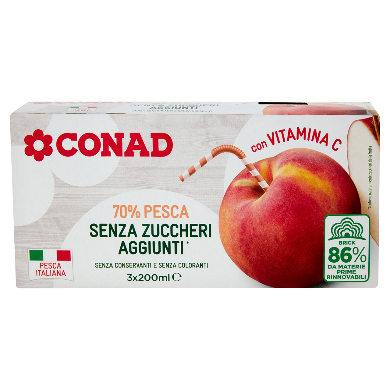 CONAD 70% Pesca Senza Zuccheri Aggiunti* 3 x 200 ml