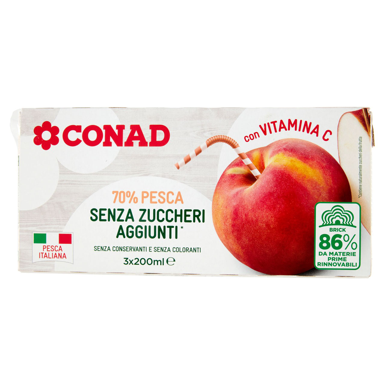 CONAD 70% Pesca Senza Zuccheri Aggiunti* 3 x 200 ml