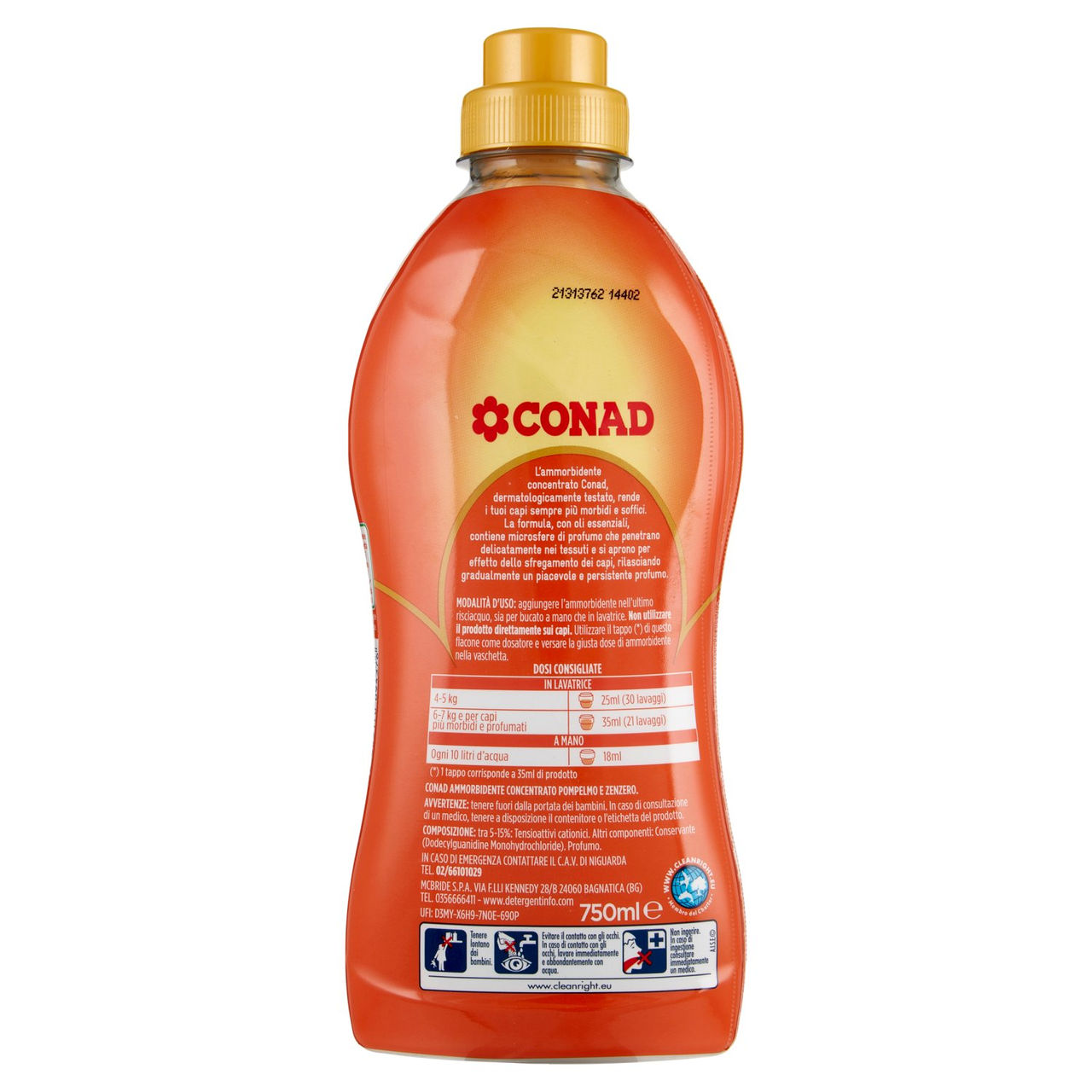 CONAD Ammorbidente Concentrato Energia Pompelmo e Zenzero 750  ml