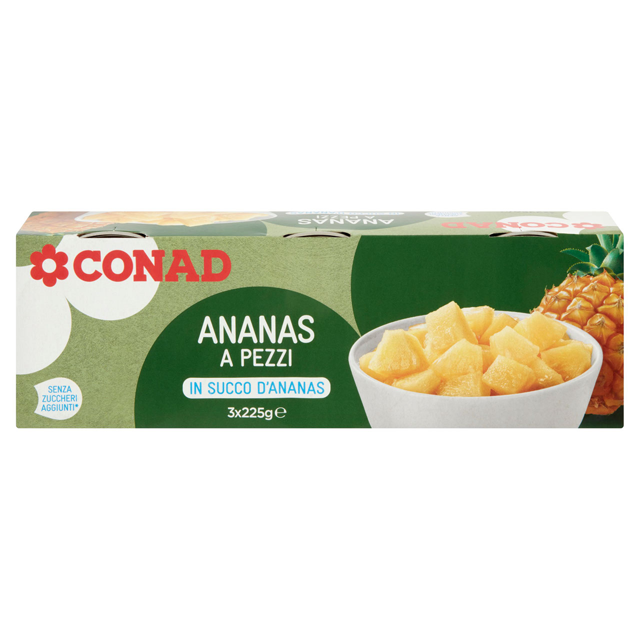 Ananas in Pezzi in Succo d'Ananas 3 x 225 g Conad