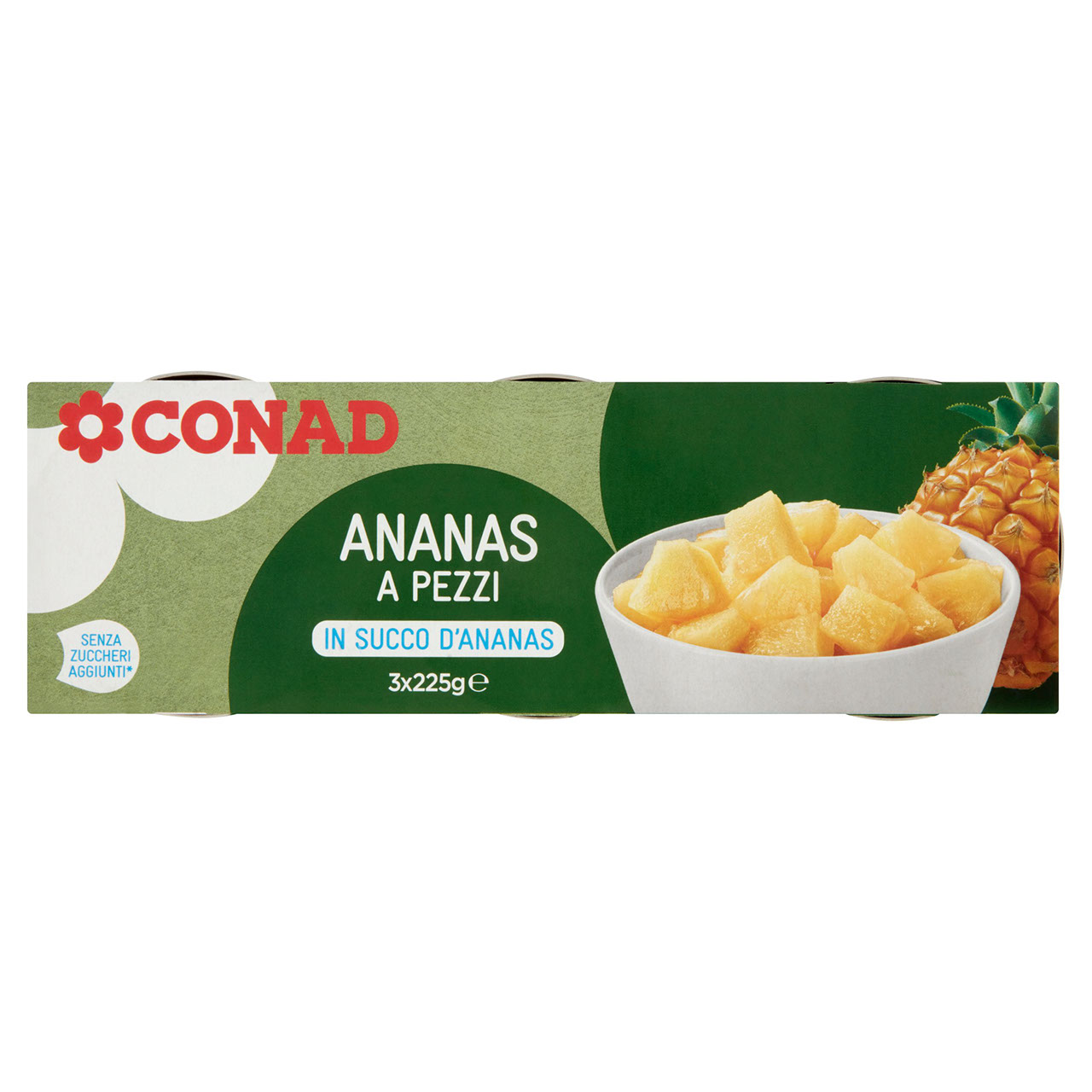 Ananas in Pezzi in Succo d'Ananas 3 x 225 g Conad