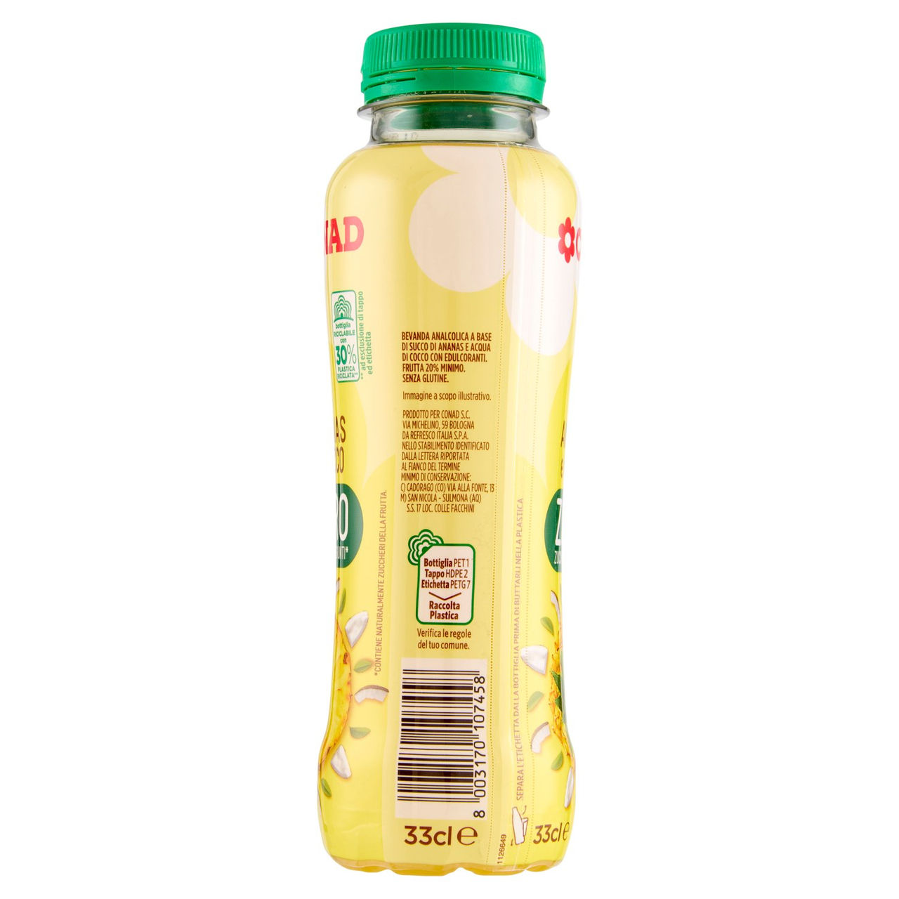 CONAD Ananas e Cocco Zero Zuccheri Aggiunti* 33 cl