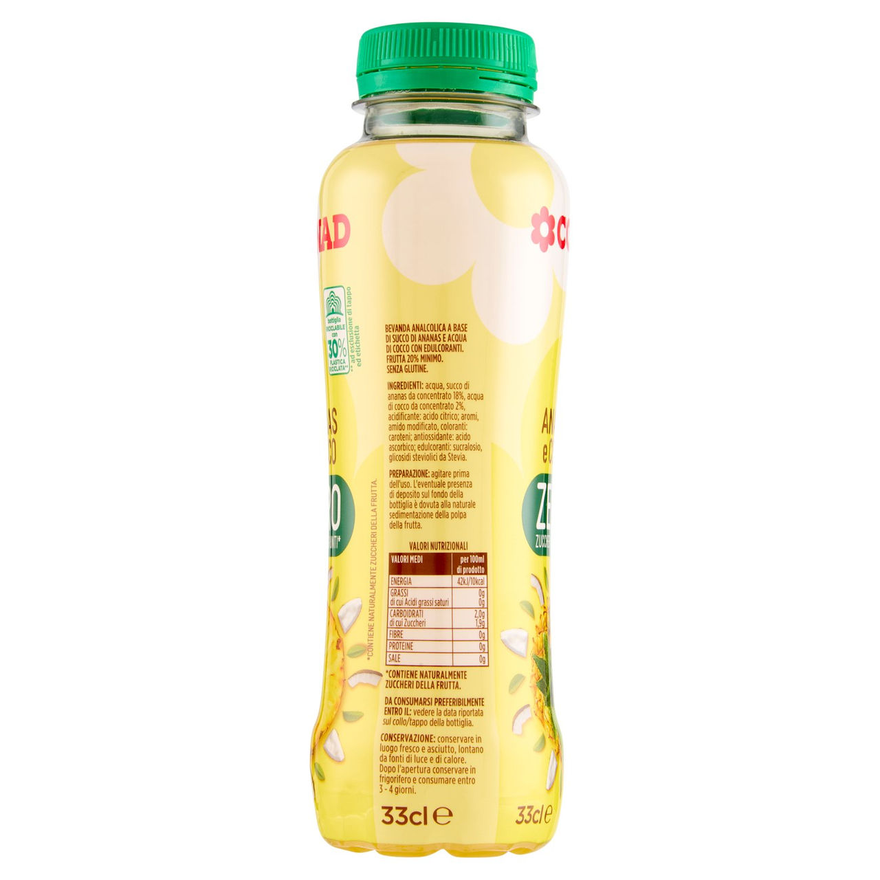 CONAD Ananas e Cocco Zero Zuccheri Aggiunti* 33 cl