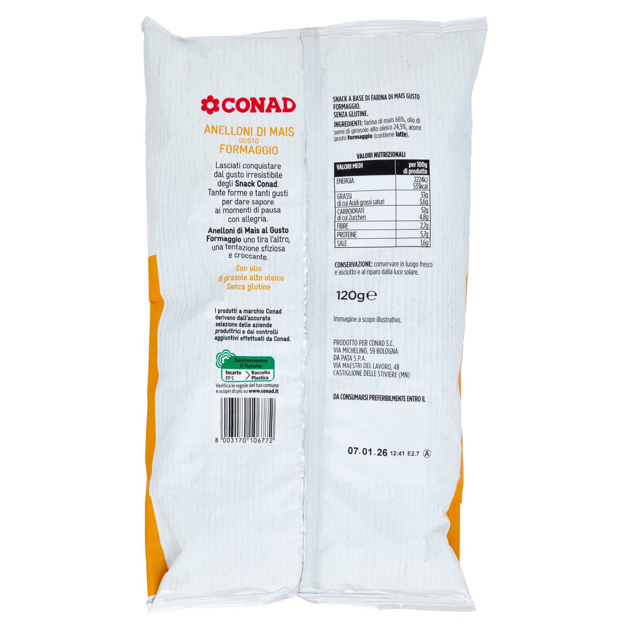 CONAD Anelloni di Mais Gusto Formaggio 120 g