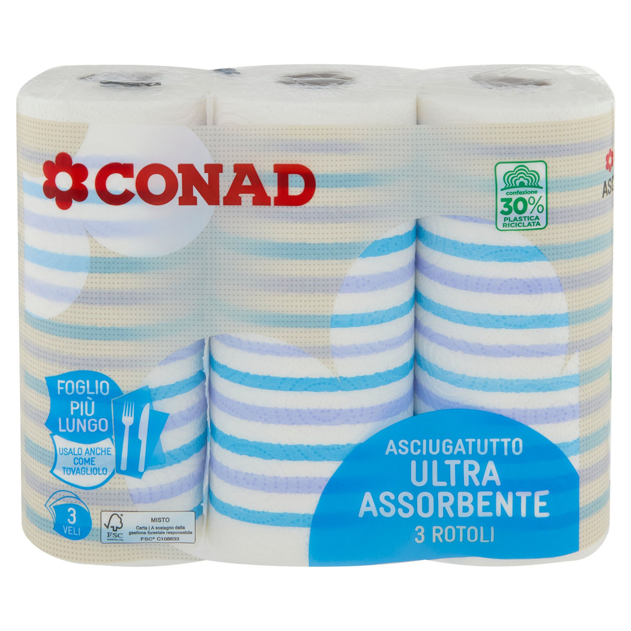 CONAD Asciugatutto Ultra Assorbente 3 Veli 3 Rotoli