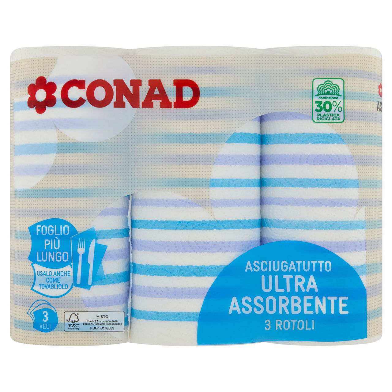 CONAD Asciugatutto Ultra Assorbente 3 Veli 3 Rotoli