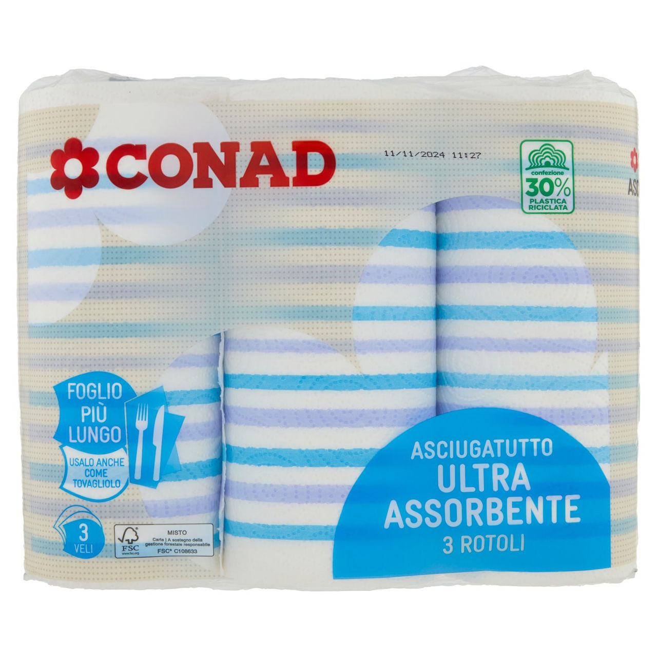 CONAD Asciugatutto Ultra Assorbente 3 Veli 3 Rotoli