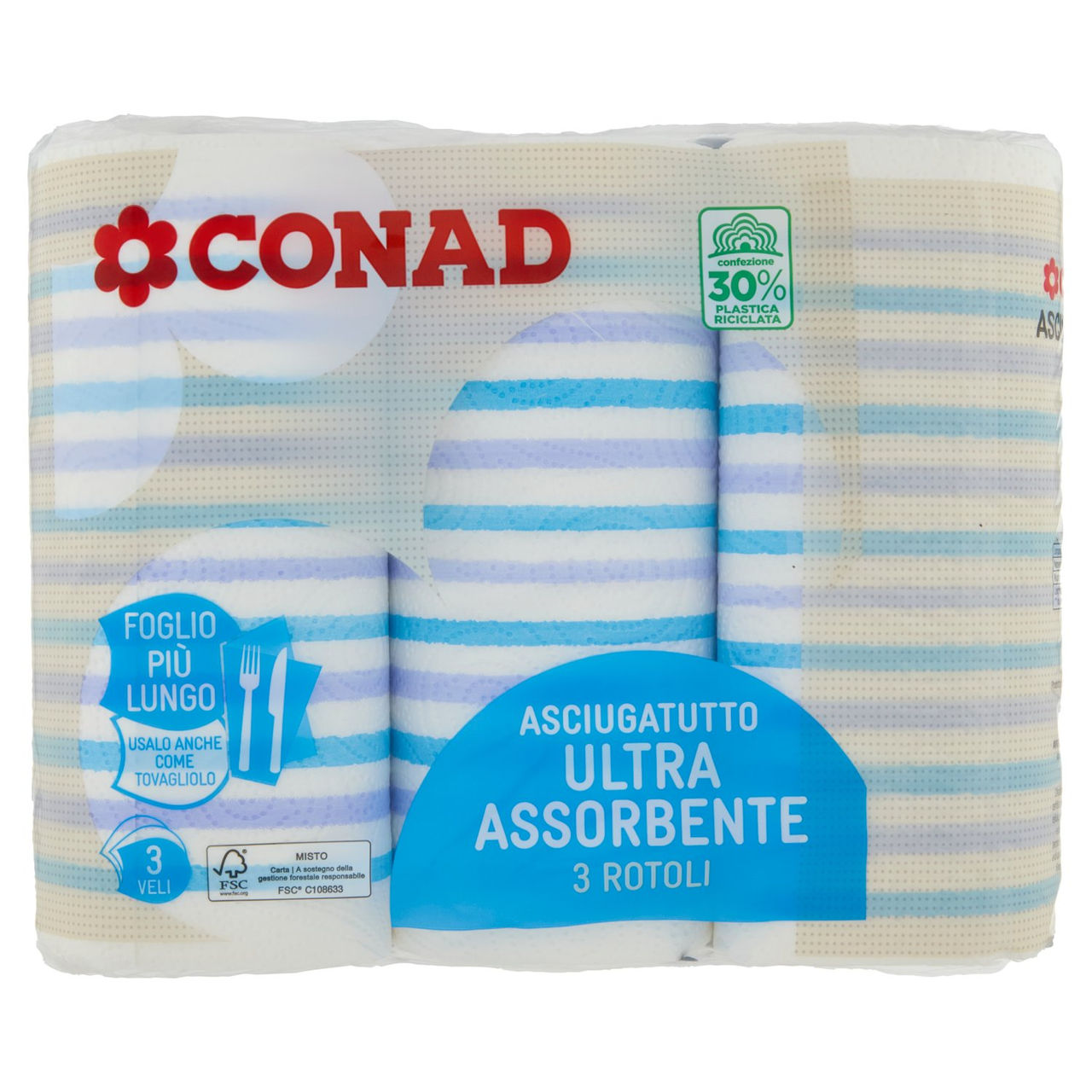 CONAD Asciugatutto Ultra Assorbente 3 Veli 3 Rotoli