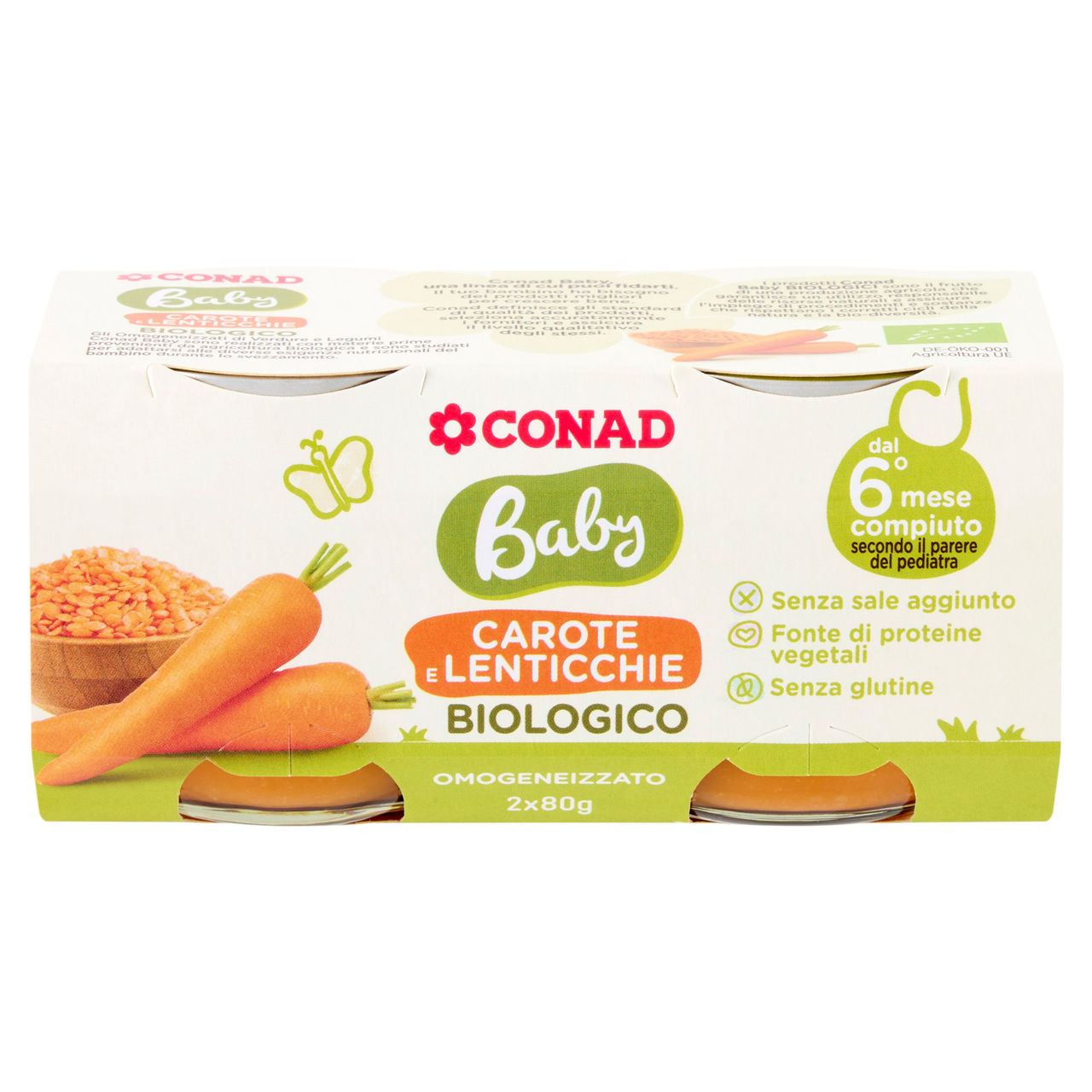 Conad Baby Carote e Lenticchie Biologico Omogeneizzato 2 x 80 g