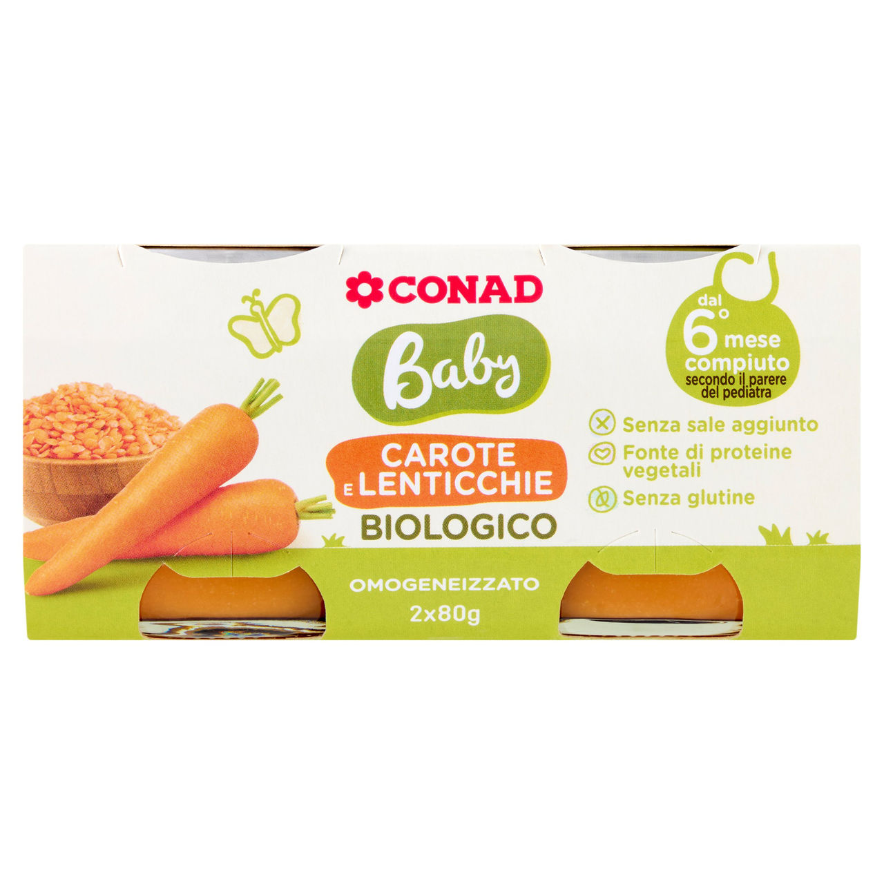 Conad Baby Carote e Lenticchie Biologico Omogeneizzato 2 x 80 g