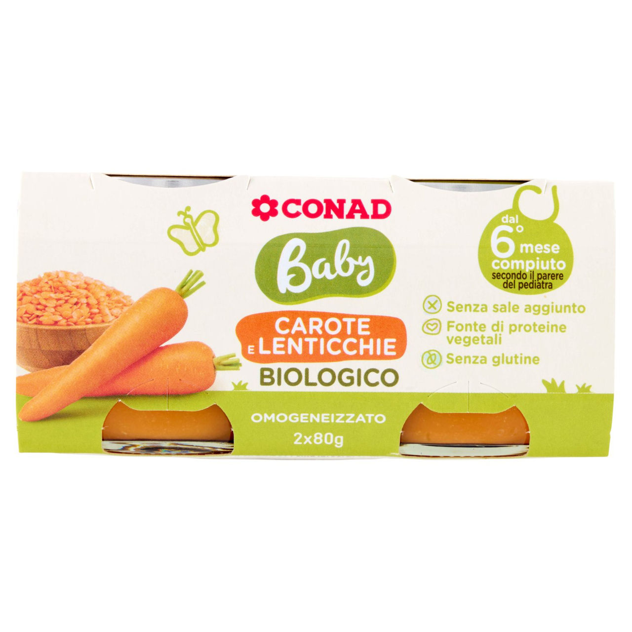 Conad Baby Carote e Lenticchie Biologico Omogeneizzato 2 x 80 g