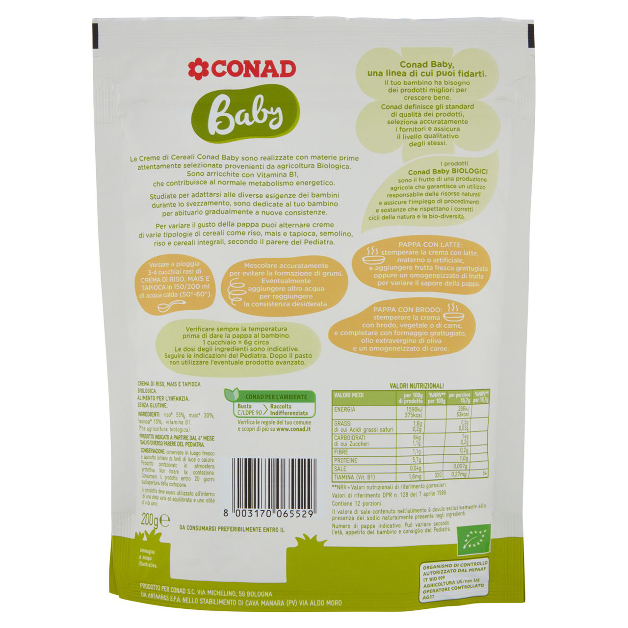 Baby Crema Riso, Mais, Tapioca Bio 200g Conad