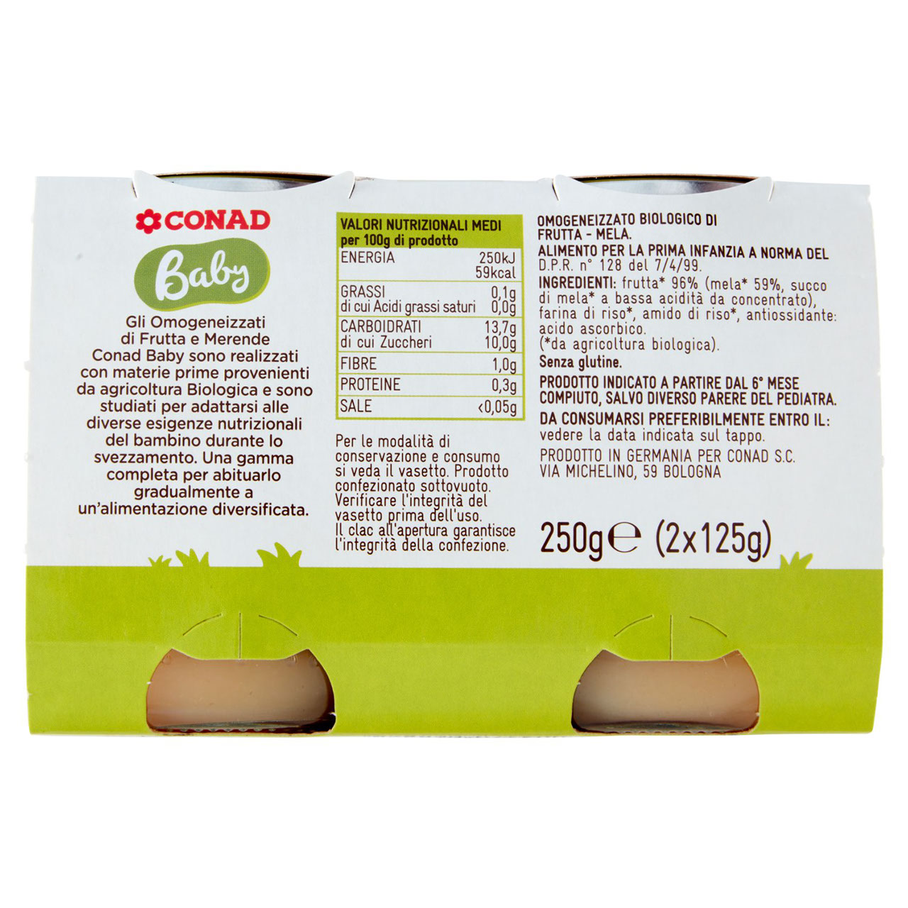 Omogeneizzato Biologico alla Mela 2 x 125 g Conad