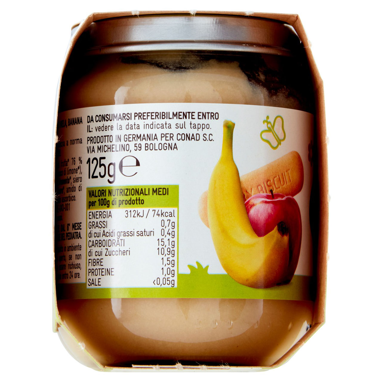 Omogeneizzato Bio Mela, Banana e Biscotto 2x125 g