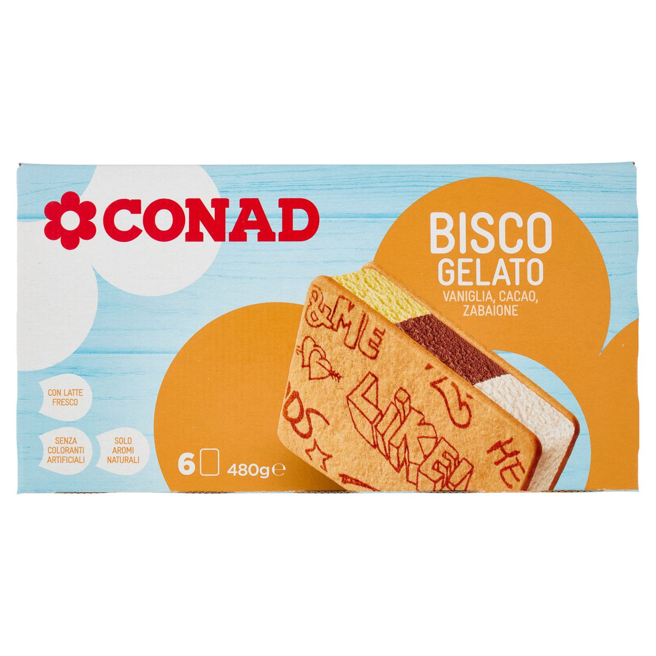 Bisco Gelato Vaniglia, Cacao, Zabaione 6 Pezzi