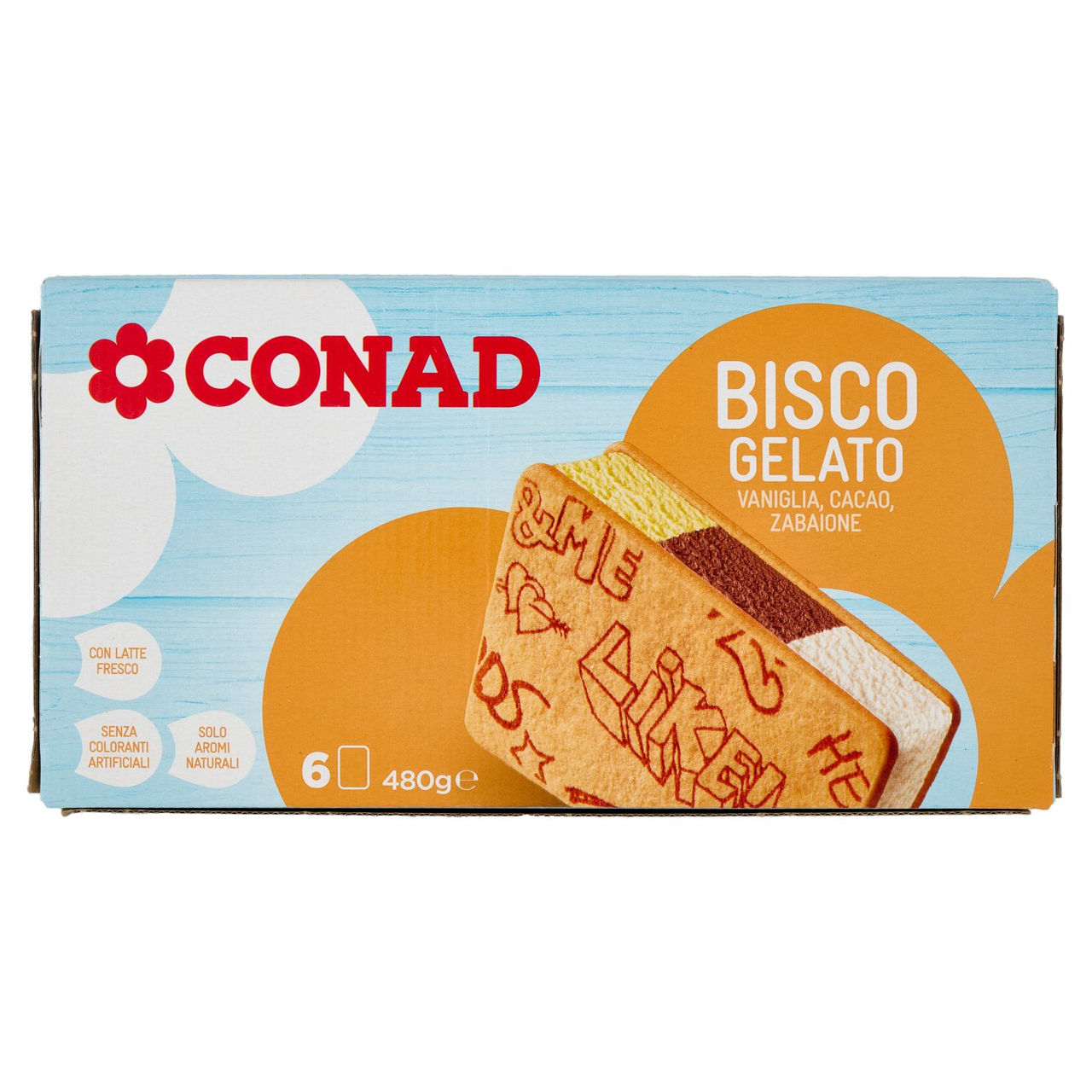 Bisco Gelato Vaniglia, Cacao, Zabaione 6 Pezzi