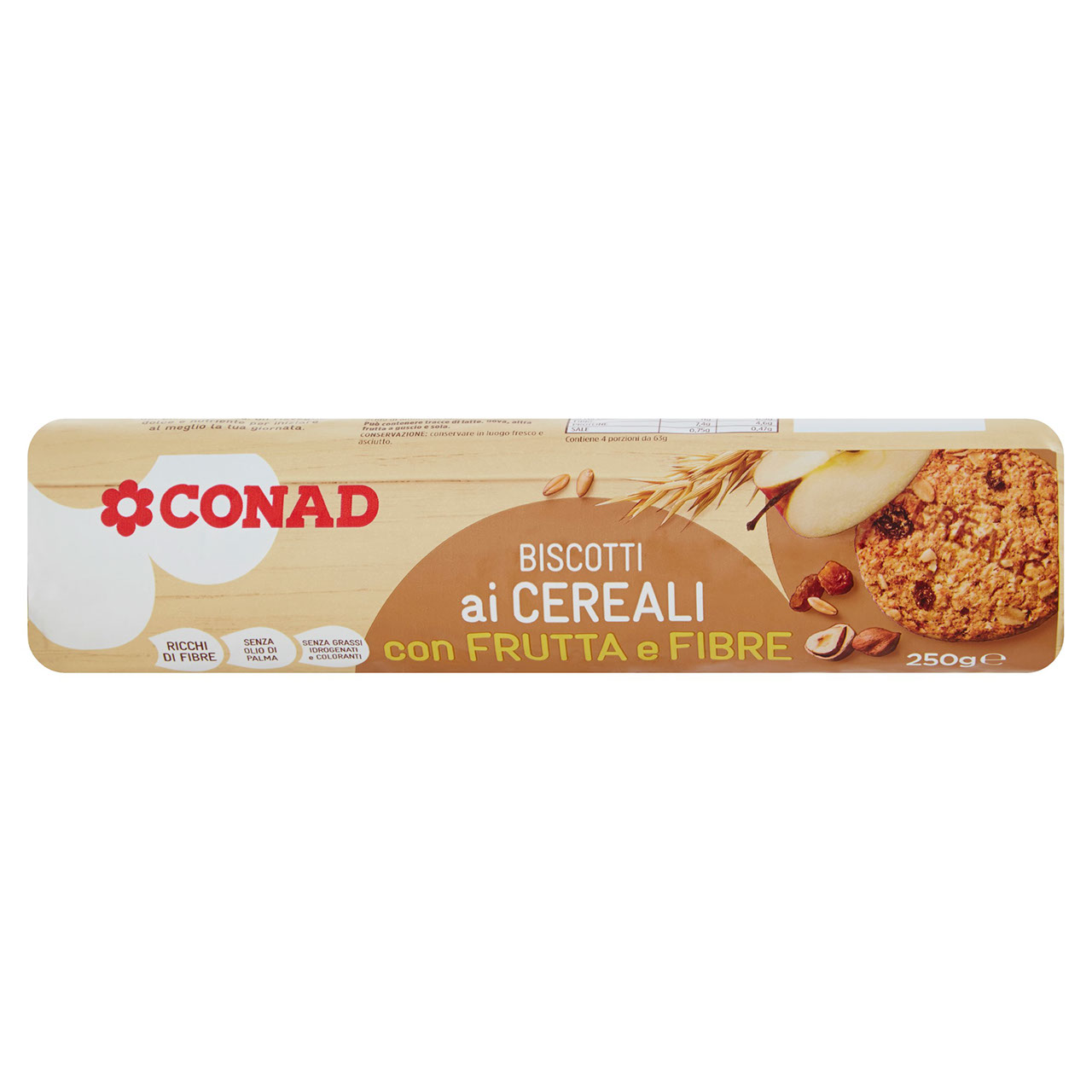 Biscotti ai cereali, frutta e fibre g 250 Conad