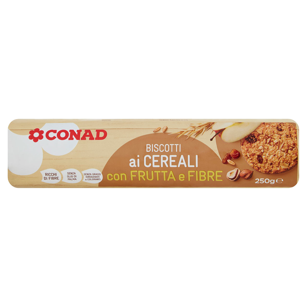 Biscotti ai cereali, frutta e fibre g 250 Conad