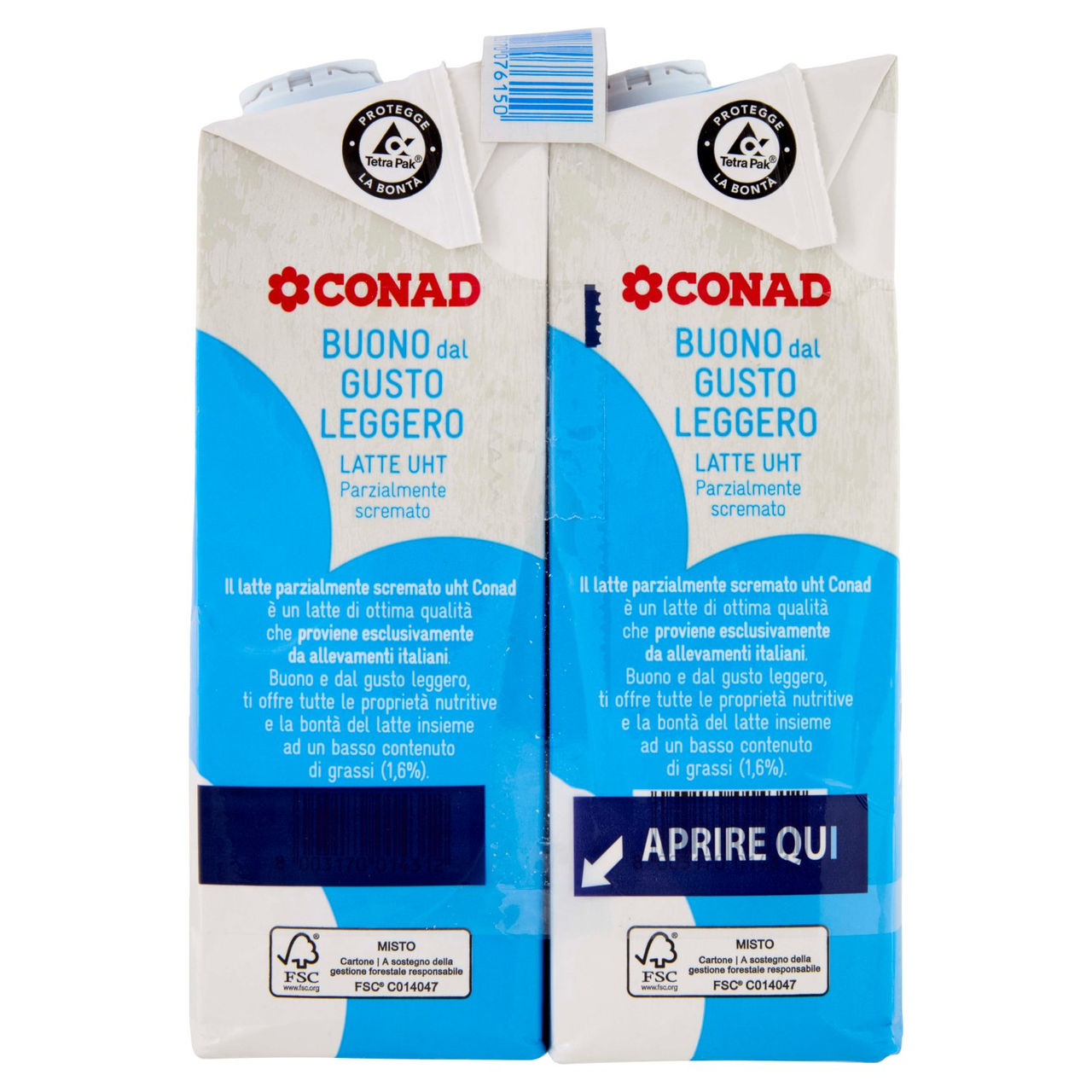 CONAD Buono dal Gusto Leggero Latte UHT Parzialmente scremato 4 x 1 l