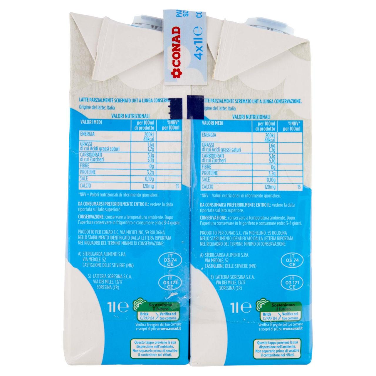 CONAD Buono dal Gusto Leggero Latte UHT Parzialmente scremato 4 x 1 l