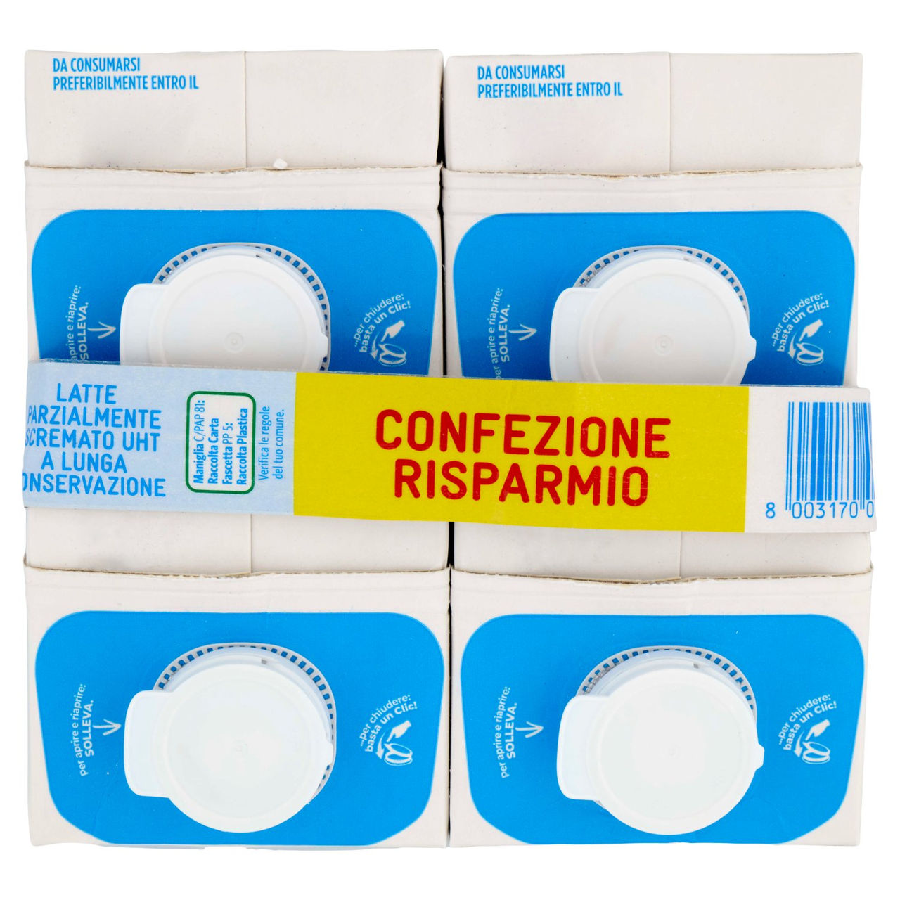 CONAD Buono dal Gusto Leggero Latte UHT Parzialmente scremato 4 x 1 l