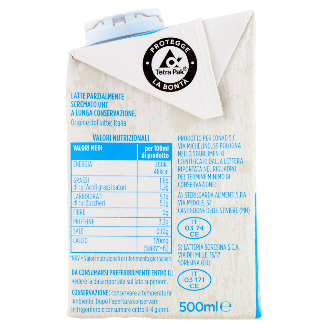 Latte UHT Parzialmente scremato 500 ml Conad