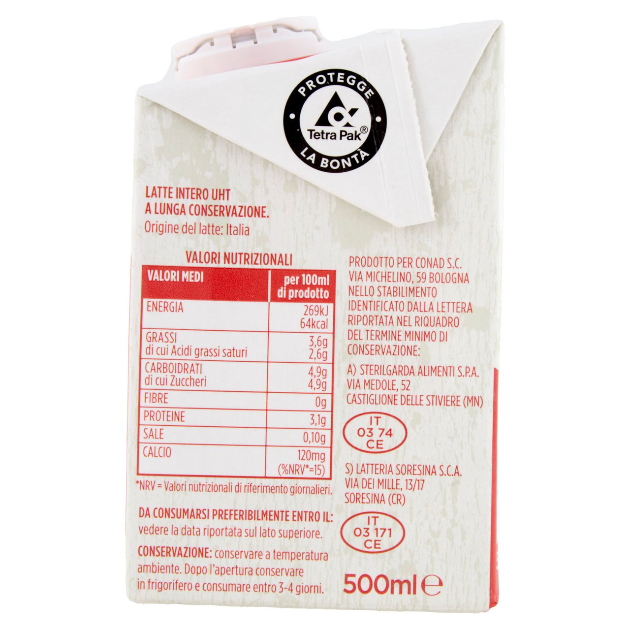 Latte UHT Intero 500 ml Conad in vendita online