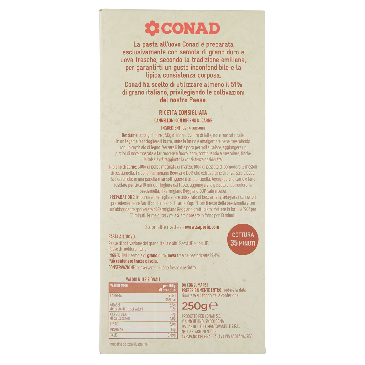 Conad Cannelloni all'Uovo 250 g in vendita online