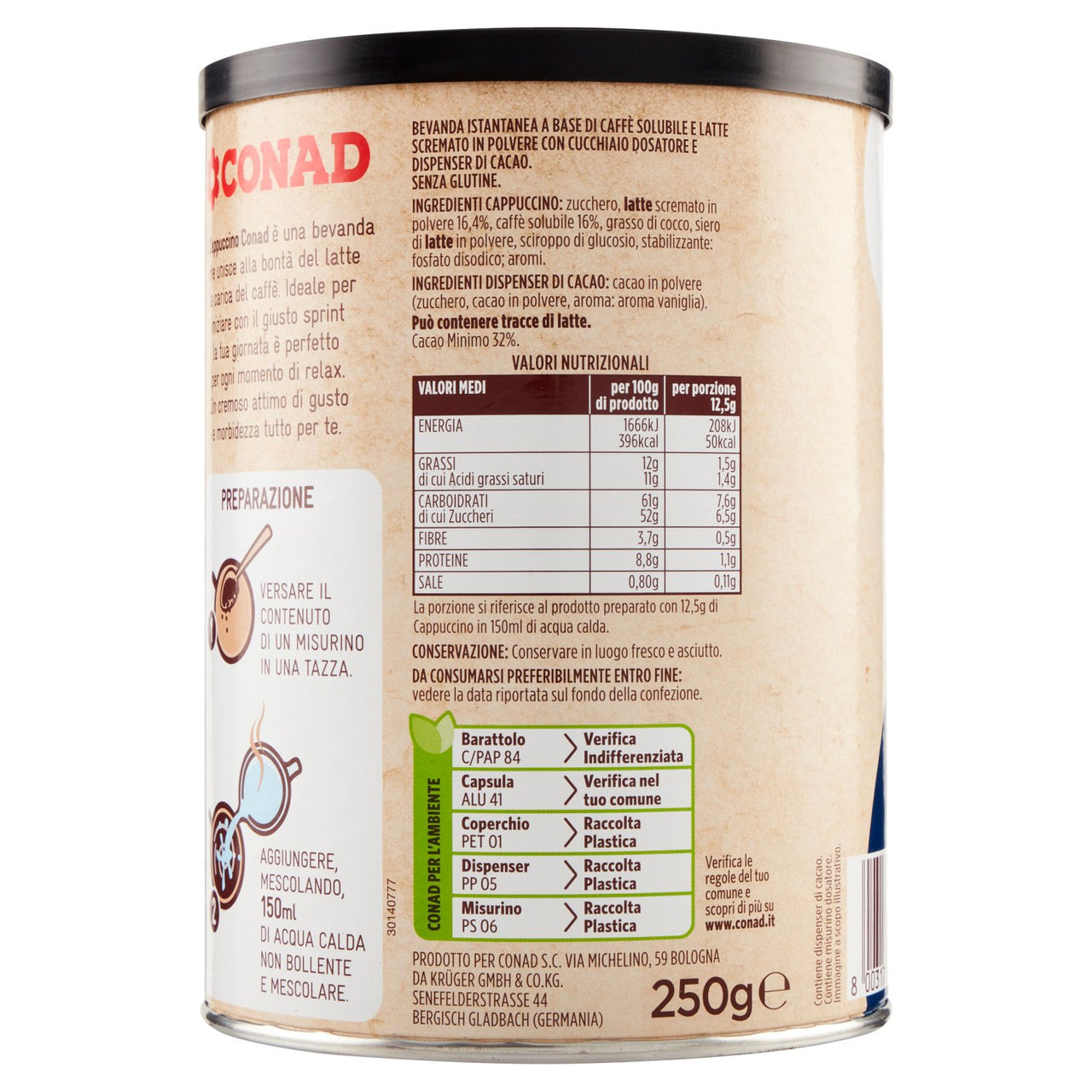 Cappuccino 250 g Conad in vendita online