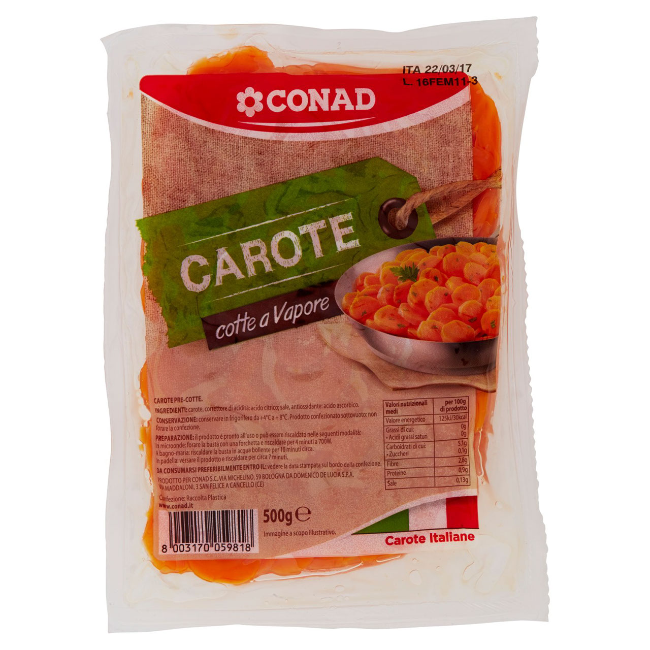 Carote cotte a Vapore 500 g Conad