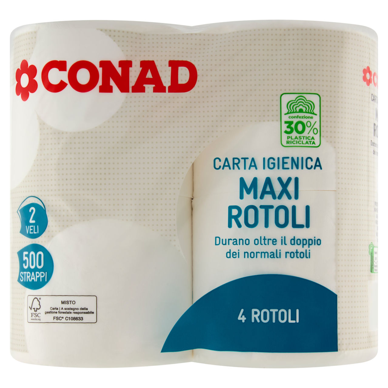 Carta Igienica Maxi 2 Veli 500 Strappi 4 Rotoli