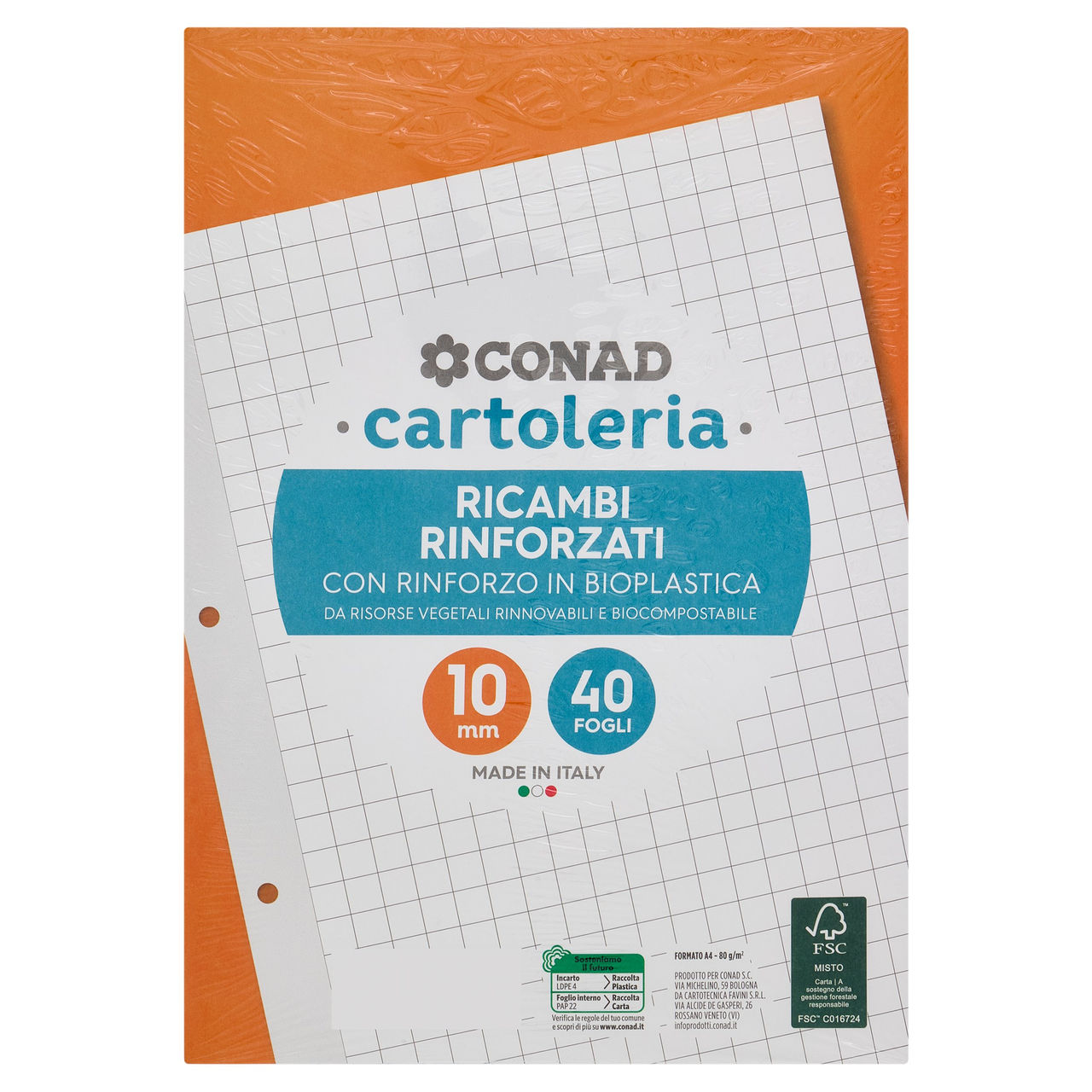 CONAD cartoleria Ricambi Rinforzati 10 mm 40 Fogli