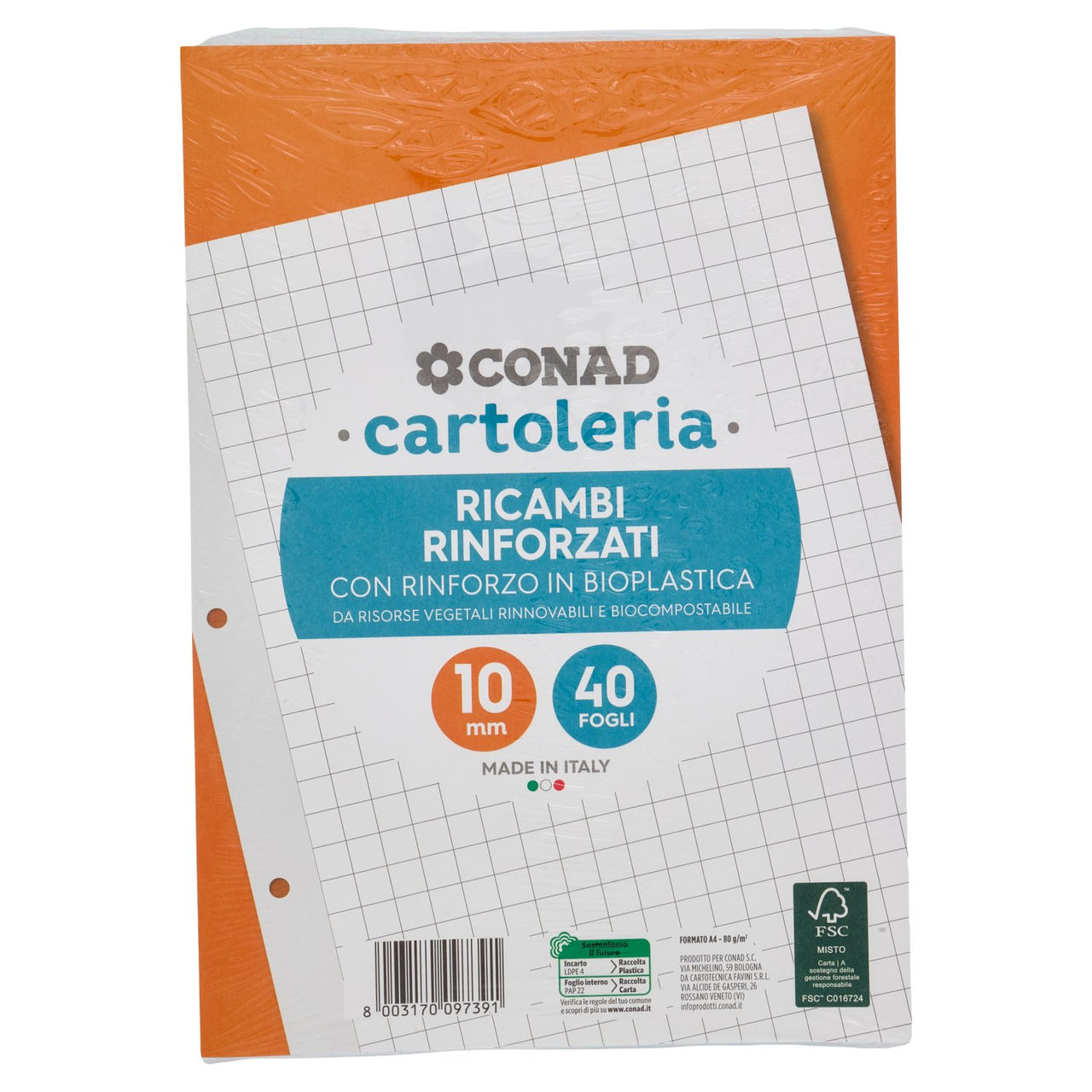 CONAD cartoleria Ricambi Rinforzati 10 mm 40 Fogli