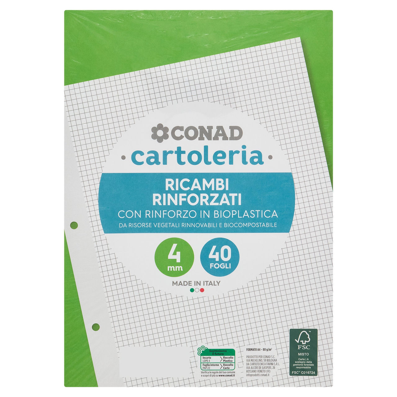 CONAD cartoleria Ricambi Rinforzati 4 mm 40 Fogli